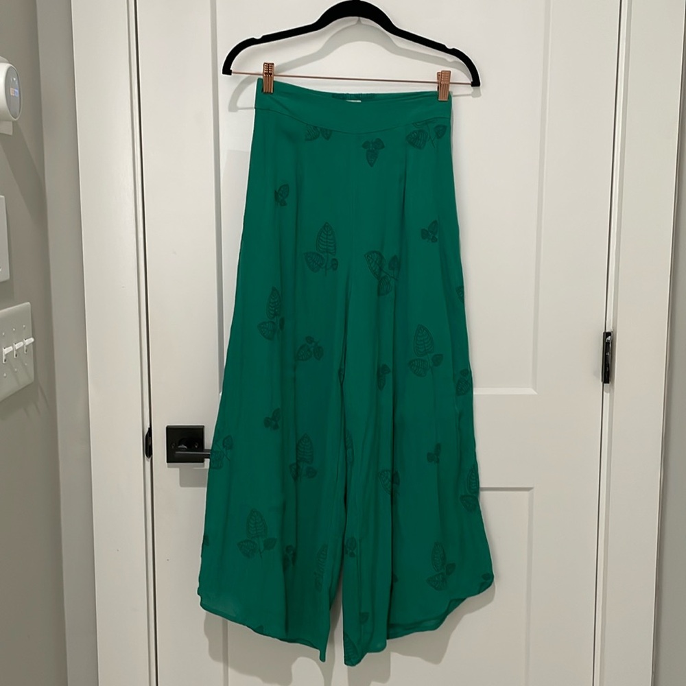 Sage wide leg green embroidered pants